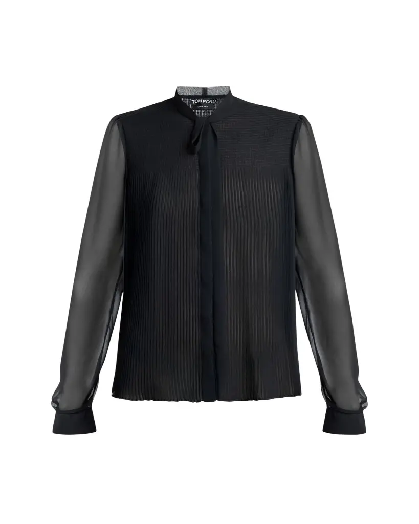 Tom Ford Chiffon Plisse Neck-Tie Blouse | Image 1 Tom Ford Chiffon Plisse Neck-Tie Blouse | Image 1