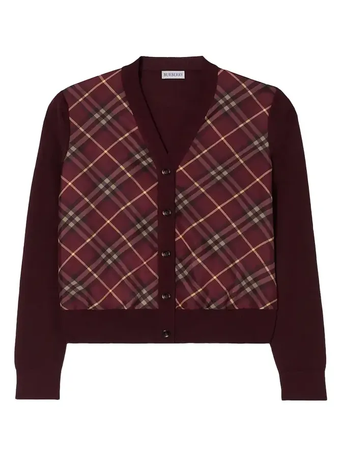 Burberry Check-Front Wool Silk Cardigan