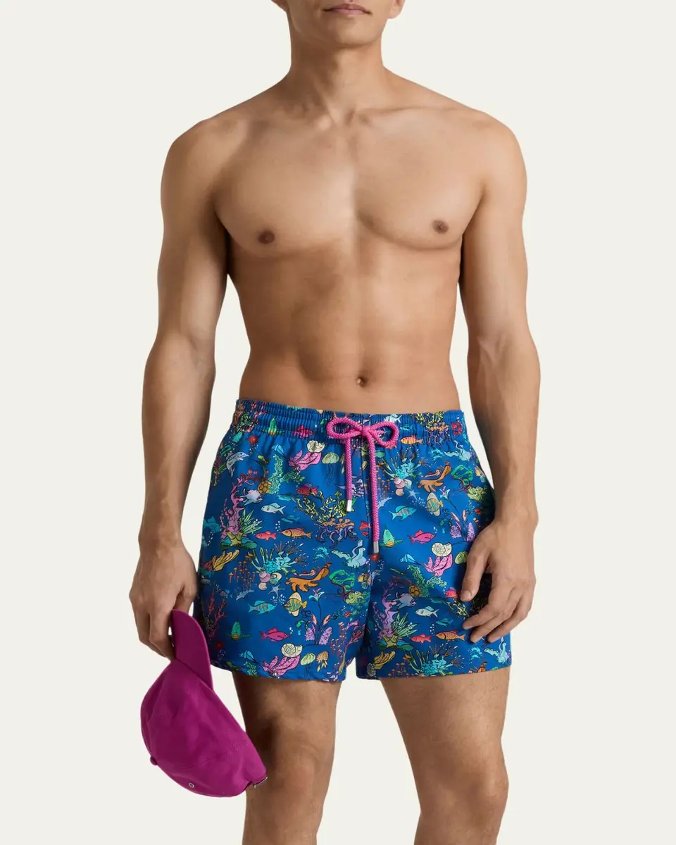 Vilebrequin Men's Stretch Aquarium-Print Swim Trunks | Thumbnail 2