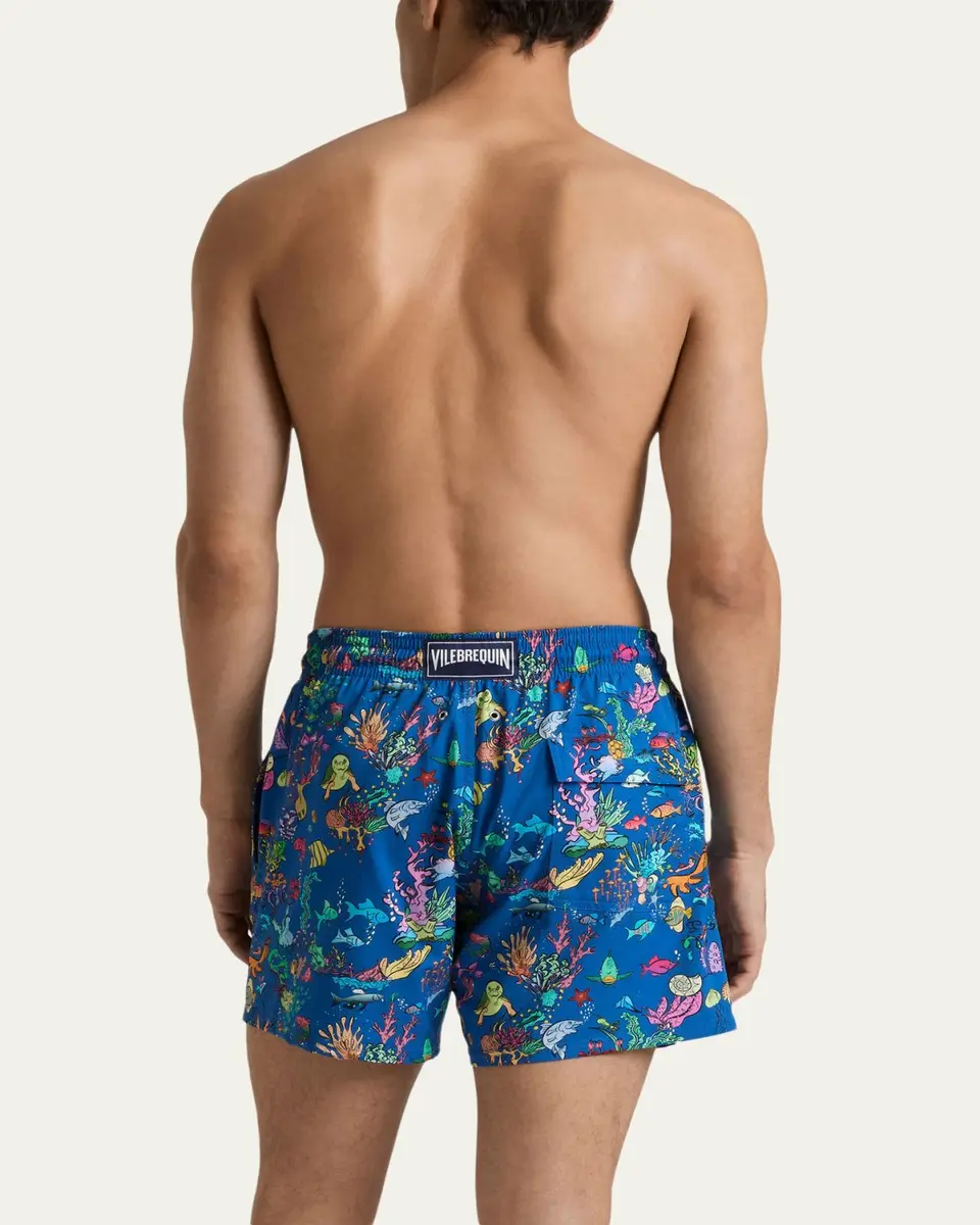 Vilebrequin Men's Stretch Aquarium-Print Swim Trunks | Thumbnail 3