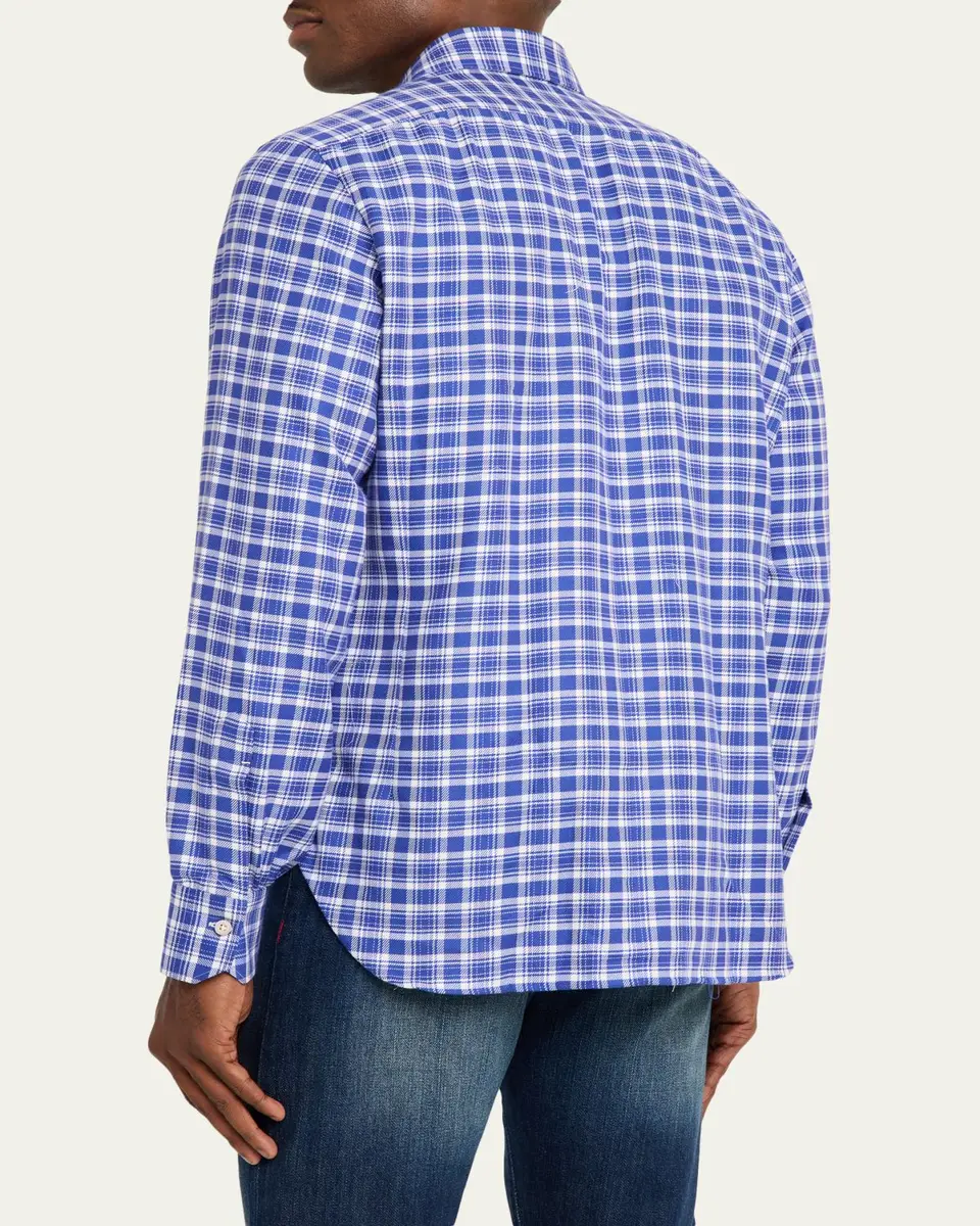 Kiton Men's Cotton and Cashmere Plaid Button-Down Shirt | Thumbnail 3 Kiton Men's Cotton and Cashmere Plaid Button-Down Shirt | Thumbnail 3