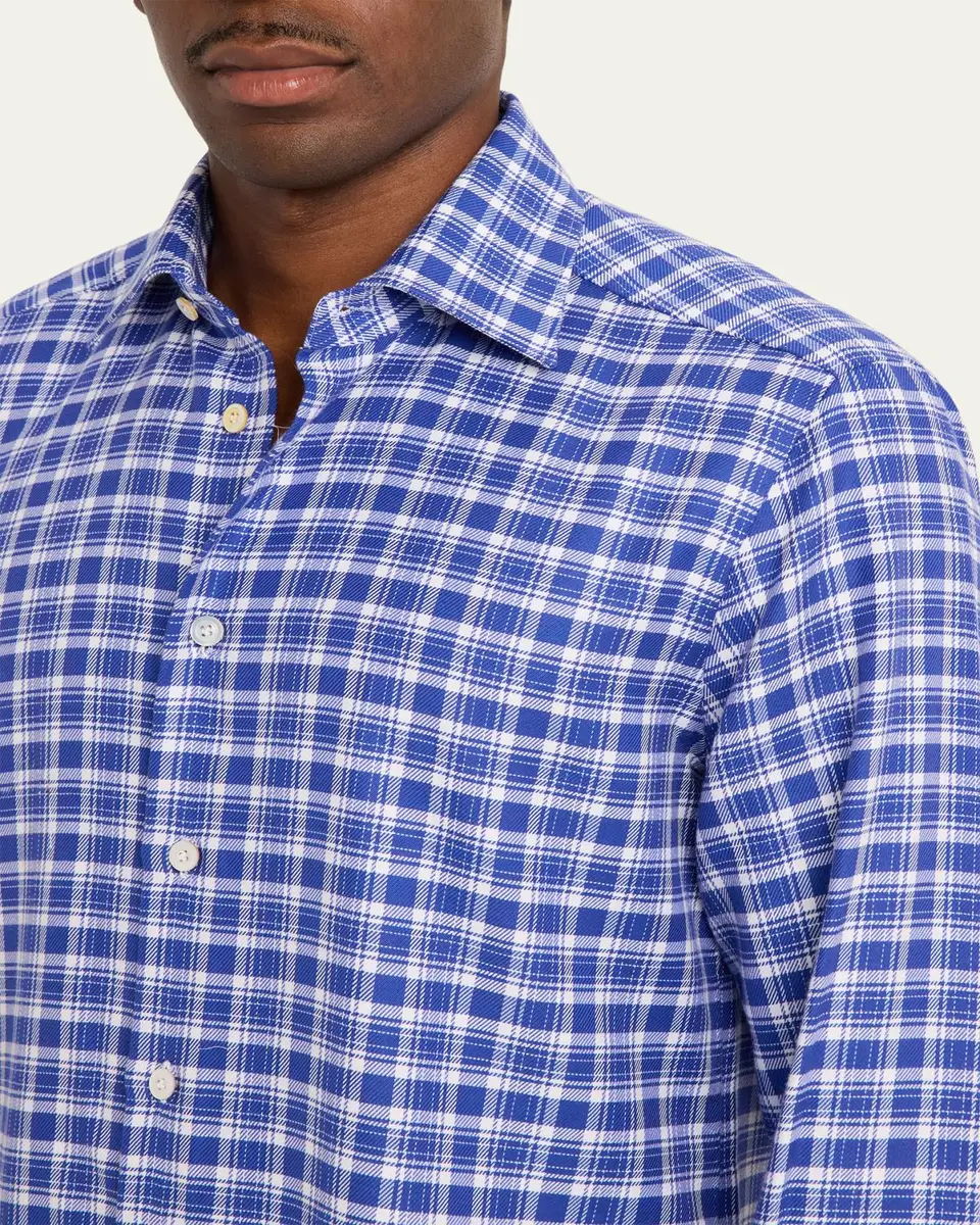 Kiton Men's Cotton and Cashmere Plaid Button-Down Shirt | Thumbnail 5 Kiton Men's Cotton and Cashmere Plaid Button-Down Shirt | Thumbnail 5