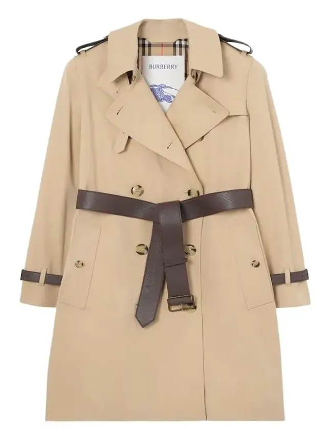 Kensington Leather-Trim Double-Breasted Trench Coat