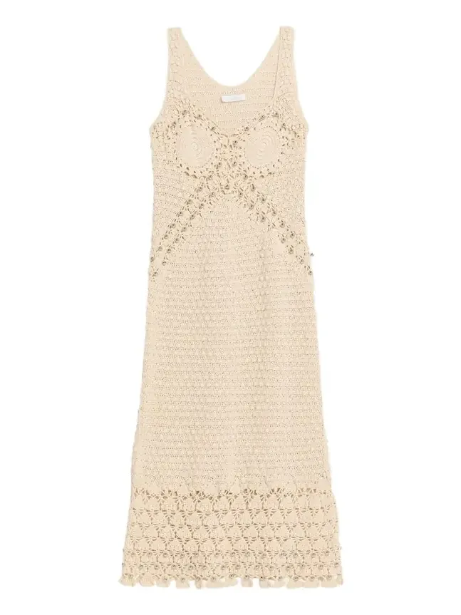 Embellished Textured Crochet Knit Midi Dress Embellished Textured Crochet Knit Midi Dress