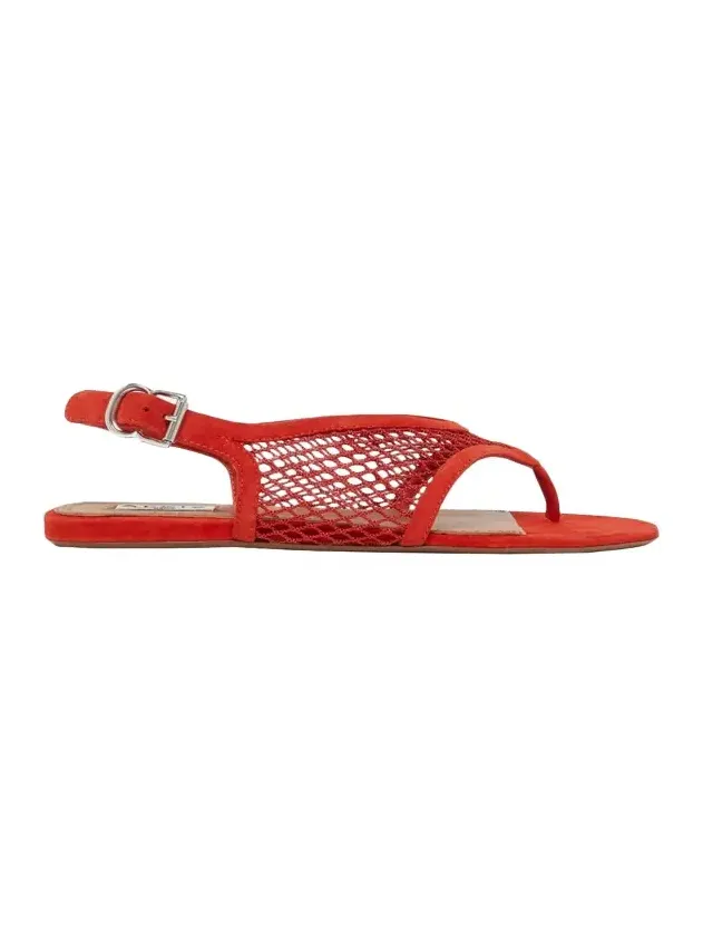 Alaïa Fishnet Suede Flat Thong Sandals