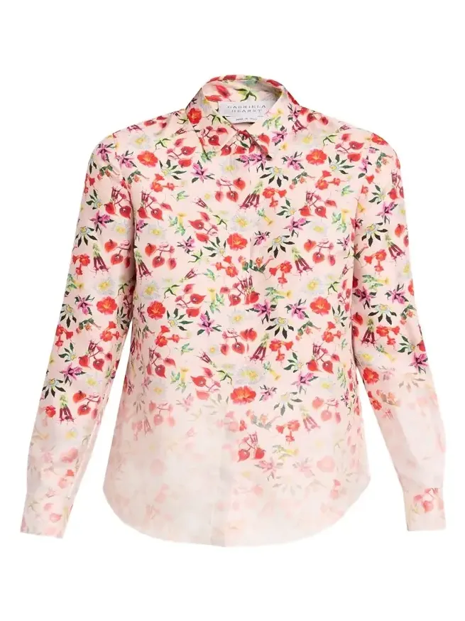 Henri Ombre Floral Silk Button-Down Blouse