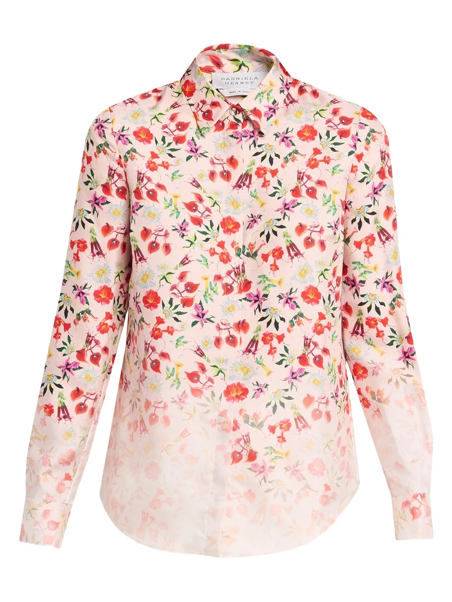 Henri Ombre Floral Silk Button-Down Blouse