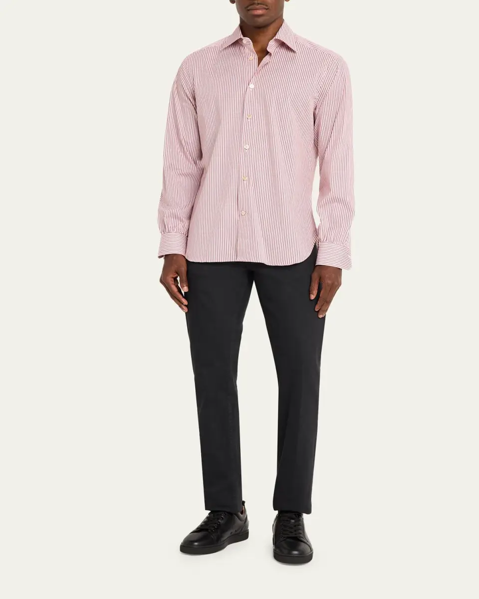Kiton Men's Cotton-Stretch Multi-Stripe Sport Shirt | Thumbnail 2