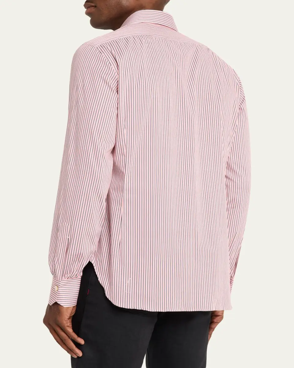 Kiton Men's Cotton-Stretch Multi-Stripe Sport Shirt | Thumbnail 3