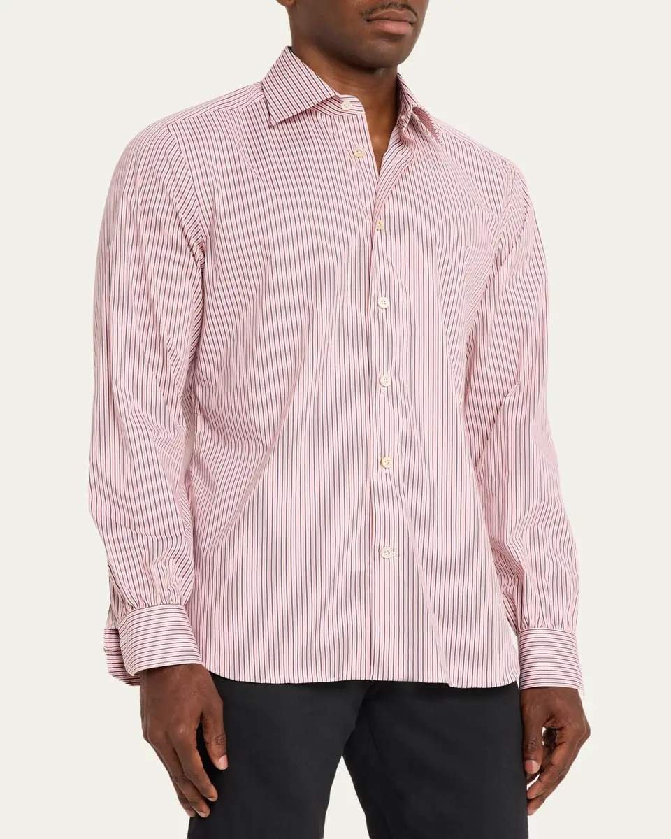 Kiton Men's Cotton-Stretch Multi-Stripe Sport Shirt | Thumbnail 4
