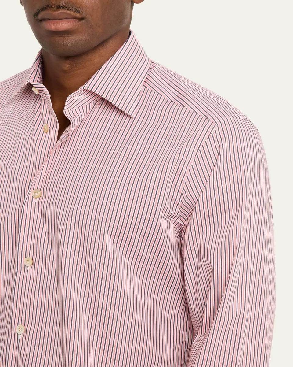 Kiton Men's Cotton-Stretch Multi-Stripe Sport Shirt | Thumbnail 5