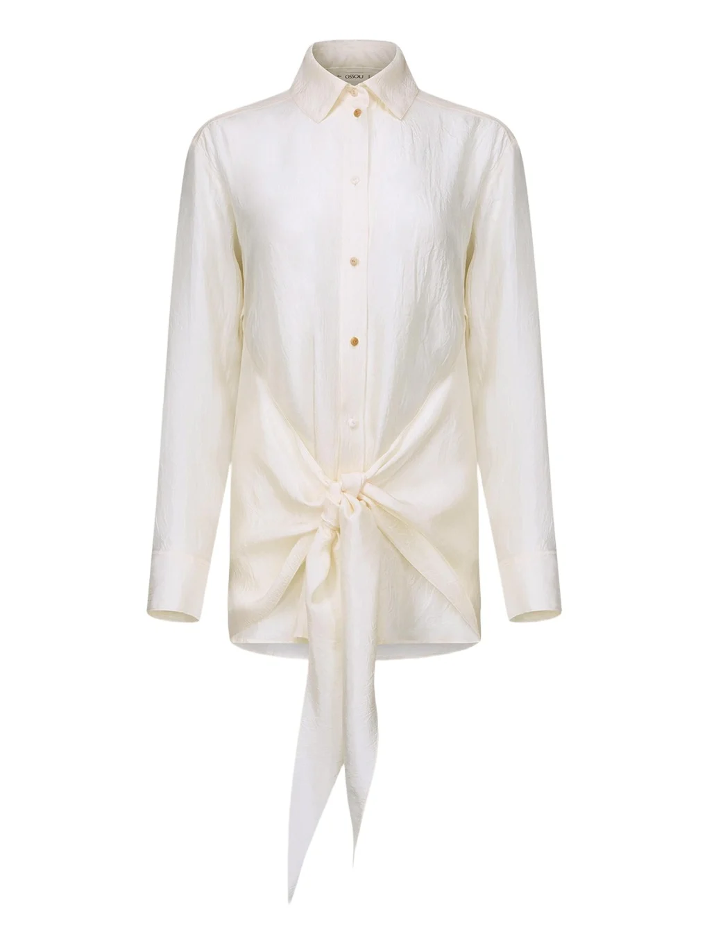 OSSOU Arroya Tie-Front Crinkled Satin Shirt
