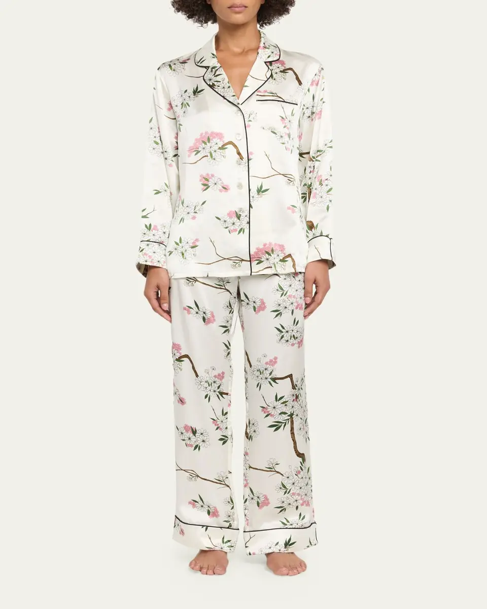 Olivia von Halle Lila Ana Blossom-Print Silk Satin Pajama Set | Thumbnail 2