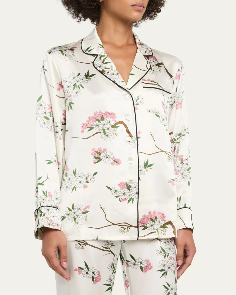 Olivia von Halle Lila Ana Blossom-Print Silk Satin Pajama Set | Thumbnail 4