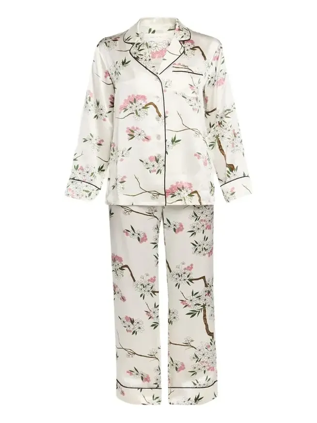 Lila Ana Blossom-Print Silk Satin Pajama Set Lila Ana Blossom-Print Silk Satin Pajama Set