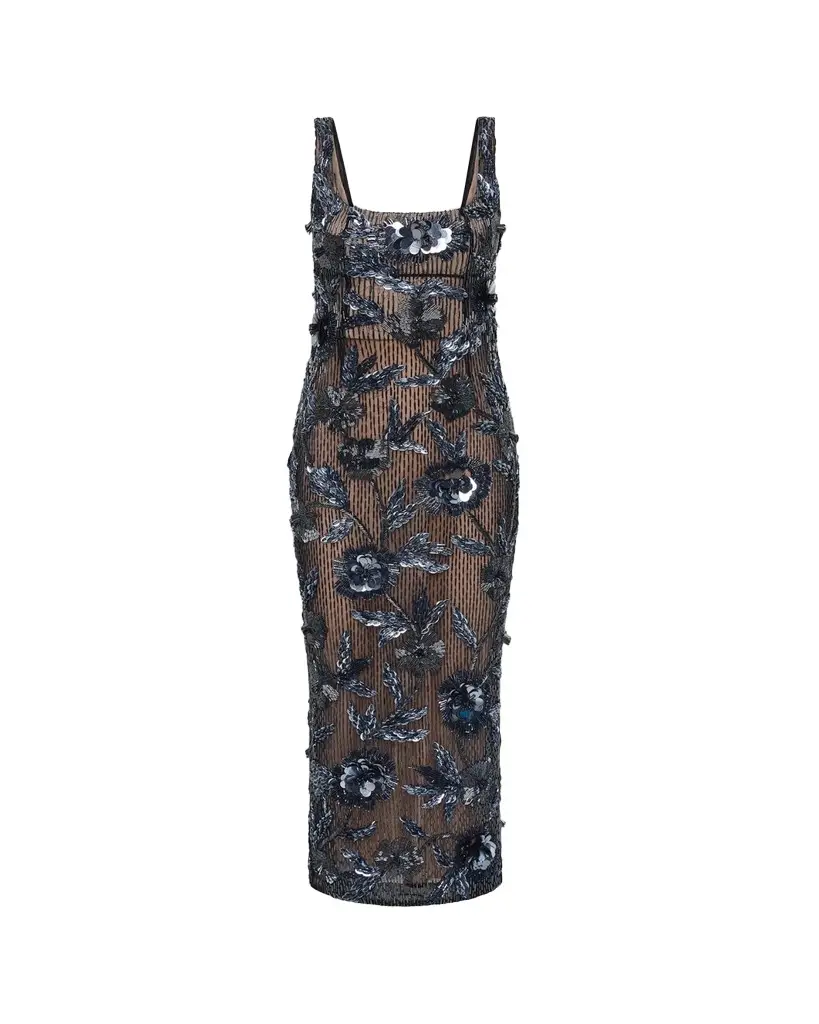 Rachel Gilbert Pierre Strap Beaded Column Midi Dress | Image 1 Rachel Gilbert Pierre Strap Beaded Column Midi Dress | Image 1