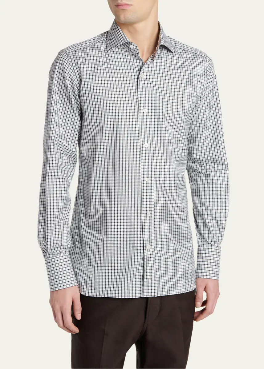 Tom Ford Men's Cotton Grid Check Dress Shirt | Thumbnail 4