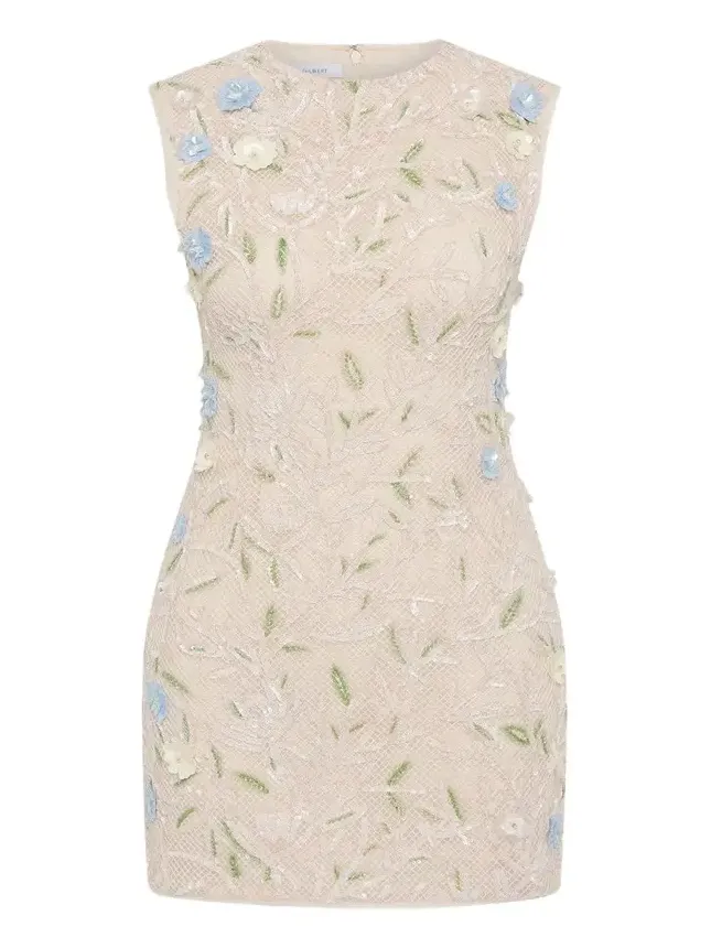 Mistral Floral Applique Cotton Mesh Mini Dress Mistral Floral Applique Cotton Mesh Mini Dress