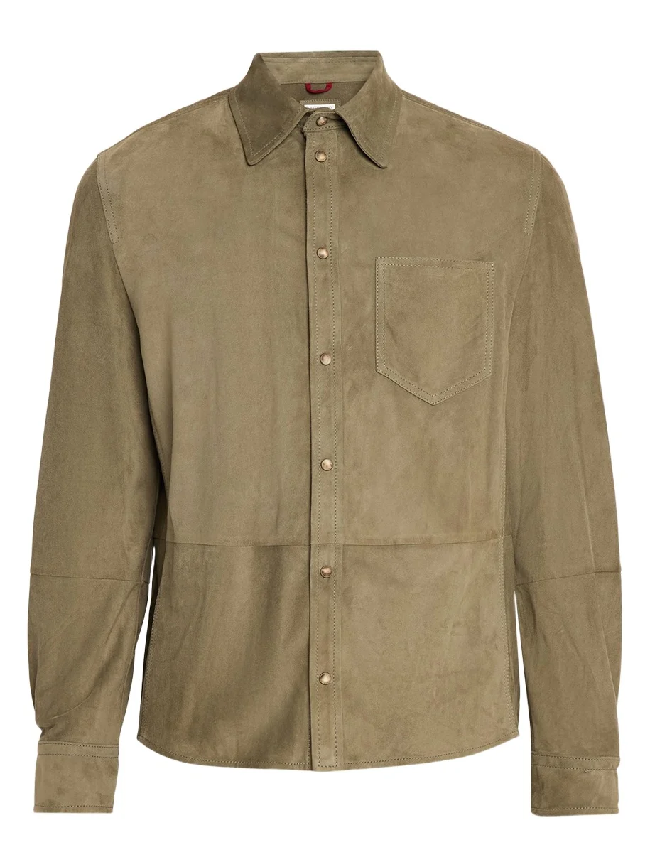 Brunello Cucinelli Men's Suede Snap-Front Overshirt