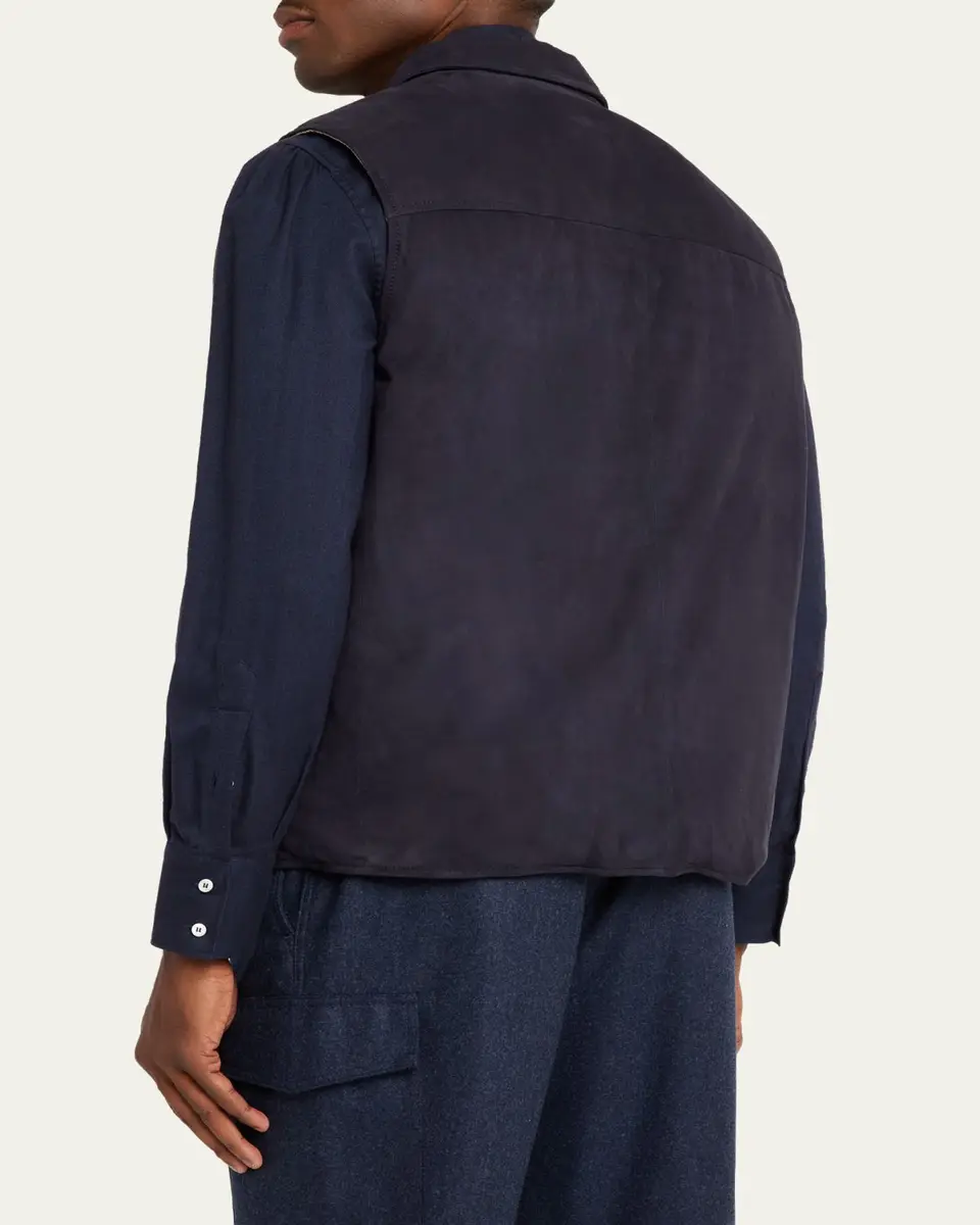 Brunello Cucinelli Men's Suede Snap-Front Vest | Thumbnail 3