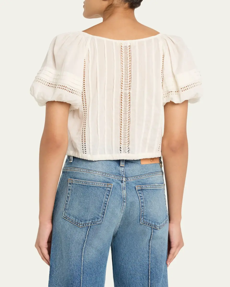 Ulla Johnson Clara Embroidered Short-Sleeve Cotton Blouse | Thumbnail 3 Ulla Johnson Clara Embroidered Short-Sleeve Cotton Blouse | Thumbnail 3