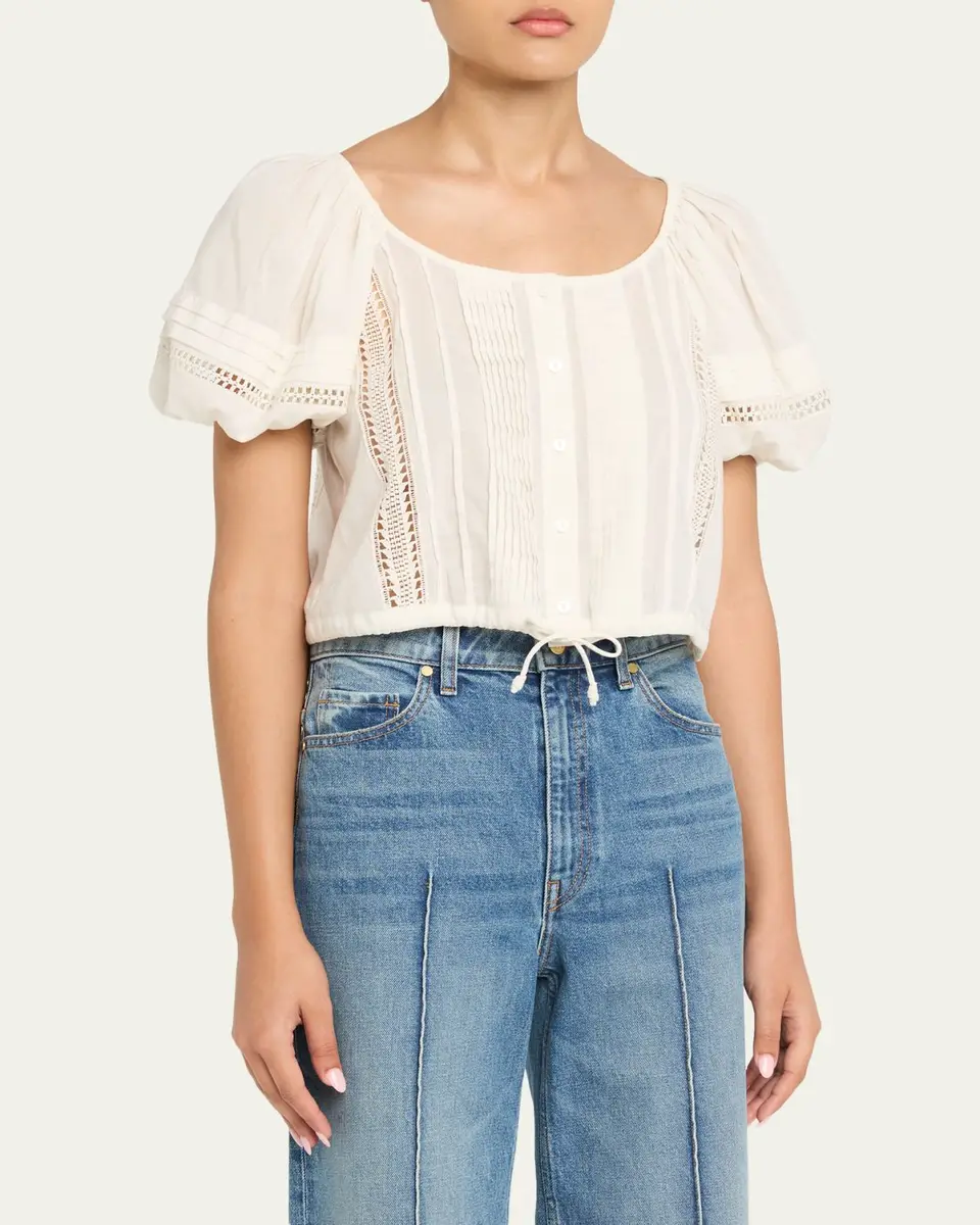 Ulla Johnson Clara Embroidered Short-Sleeve Cotton Blouse | Thumbnail 4 Ulla Johnson Clara Embroidered Short-Sleeve Cotton Blouse | Thumbnail 4