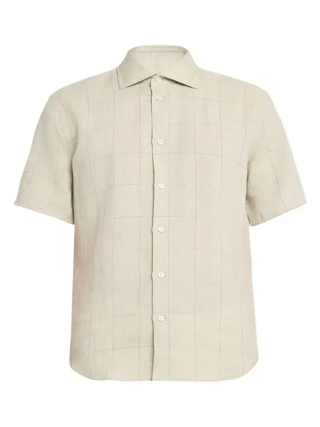 Men's Linen Windowpane Check Short-Sleeve Shirt Men's Linen Windowpane Check Short-Sleeve Shirt