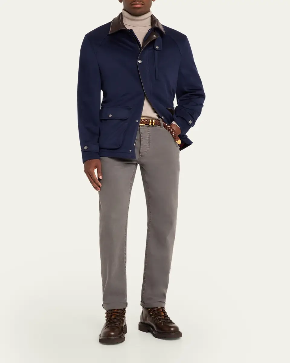 Brunello Cucinelli Men's Wool Leather-Trim Field Jacket | Thumbnail 2 Brunello Cucinelli Men's Wool Leather-Trim Field Jacket | Thumbnail 2