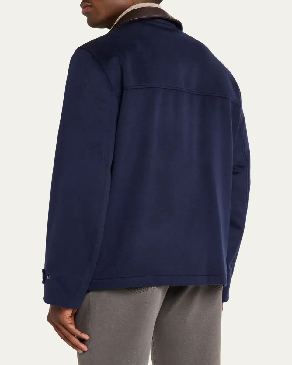 Brunello Cucinelli Men's Wool Leather-Trim Field Jacket | Thumbnail 3 Brunello Cucinelli Men's Wool Leather-Trim Field Jacket | Thumbnail 3