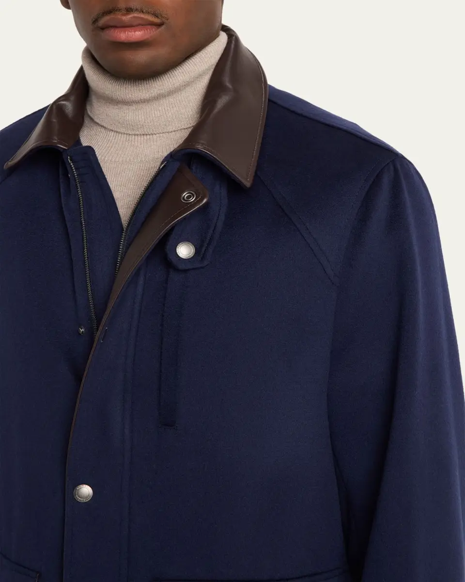 Brunello Cucinelli Men's Wool Leather-Trim Field Jacket | Thumbnail 5 Brunello Cucinelli Men's Wool Leather-Trim Field Jacket | Thumbnail 5