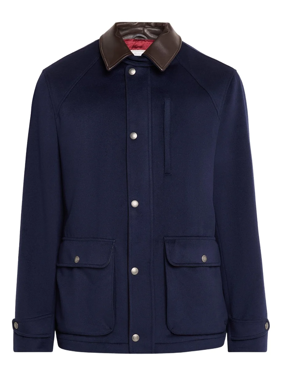 Brunello Cucinelli Men's Wool Leather-Trim Field Jacket