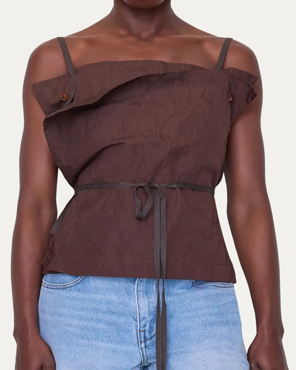OSSOU Sienna Cotton Twill Ribbon Tie Top | Thumbnail 2