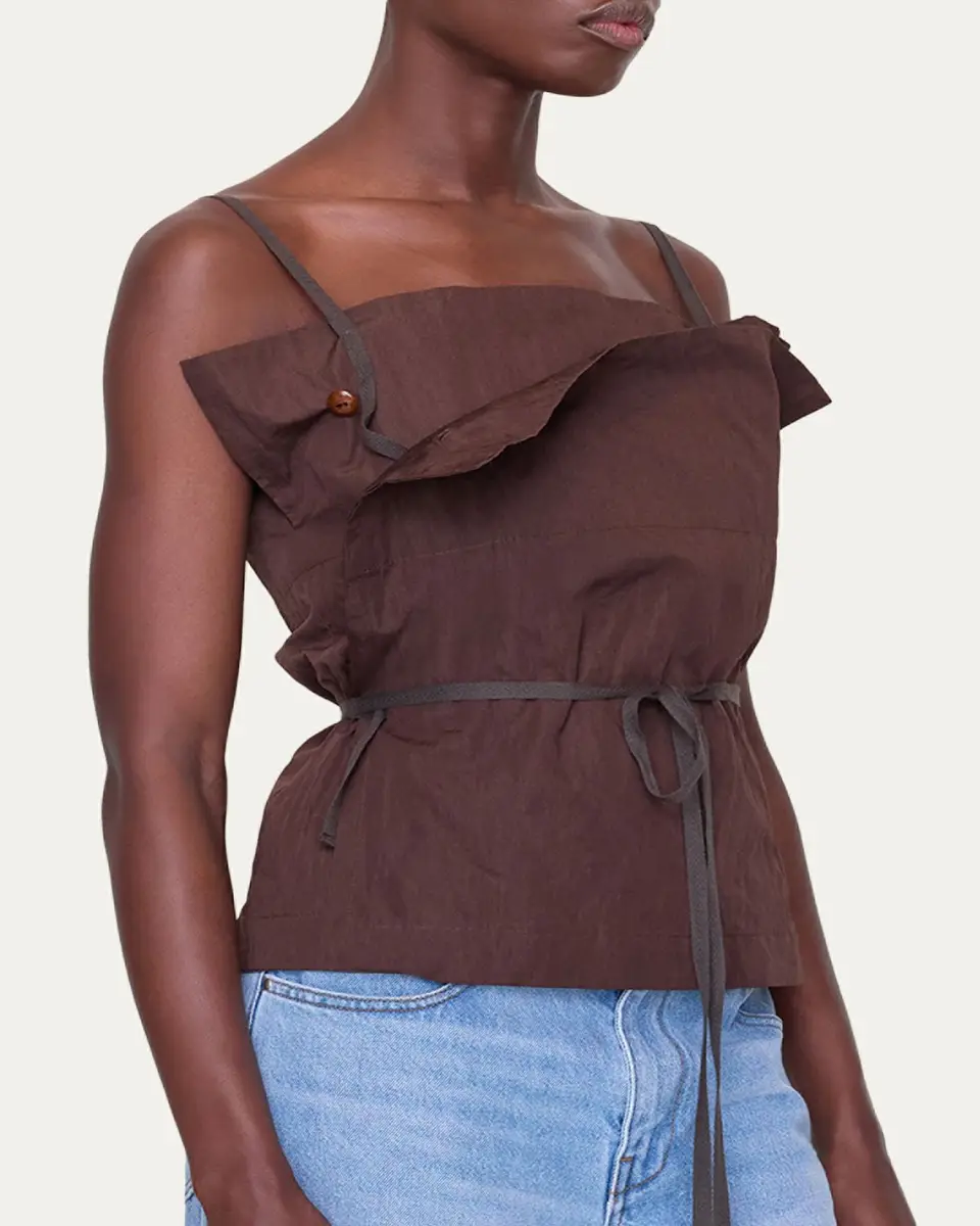 OSSOU Sienna Cotton Twill Ribbon Tie Top | Thumbnail 3