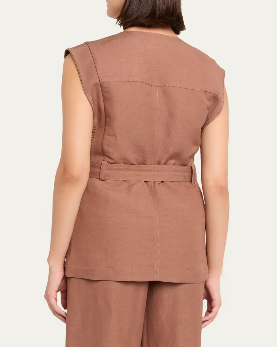 Kobi Halperin Beckett Belted Linen Vest | Thumbnail 3