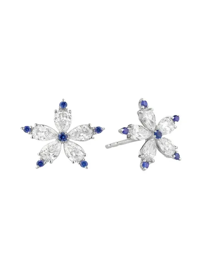 18K White Gold Diamond and Sapphire Stellanise Earrings 18K White Gold Diamond and Sapphire Stellanise Earrings
