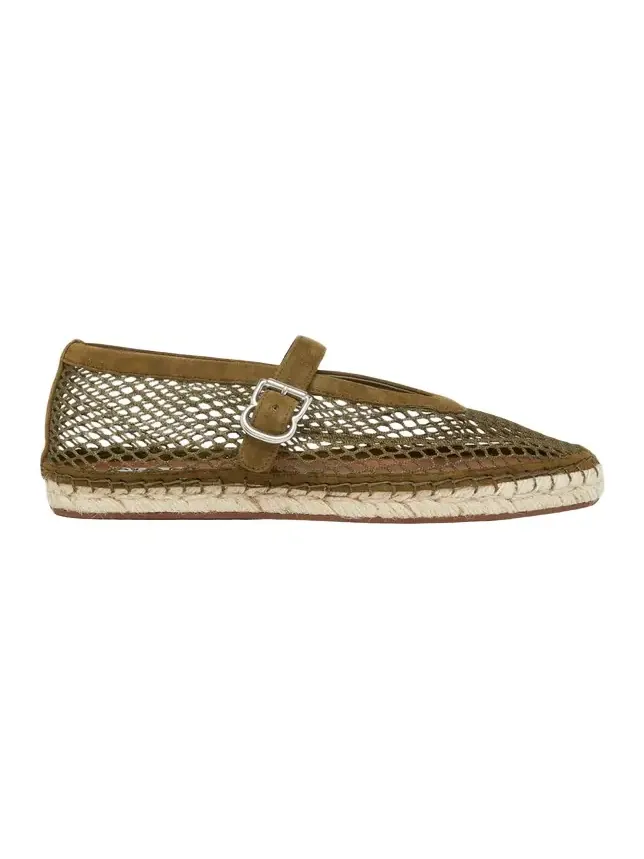 Alaïa Fishnet Suede Mary Jane Espadrilles