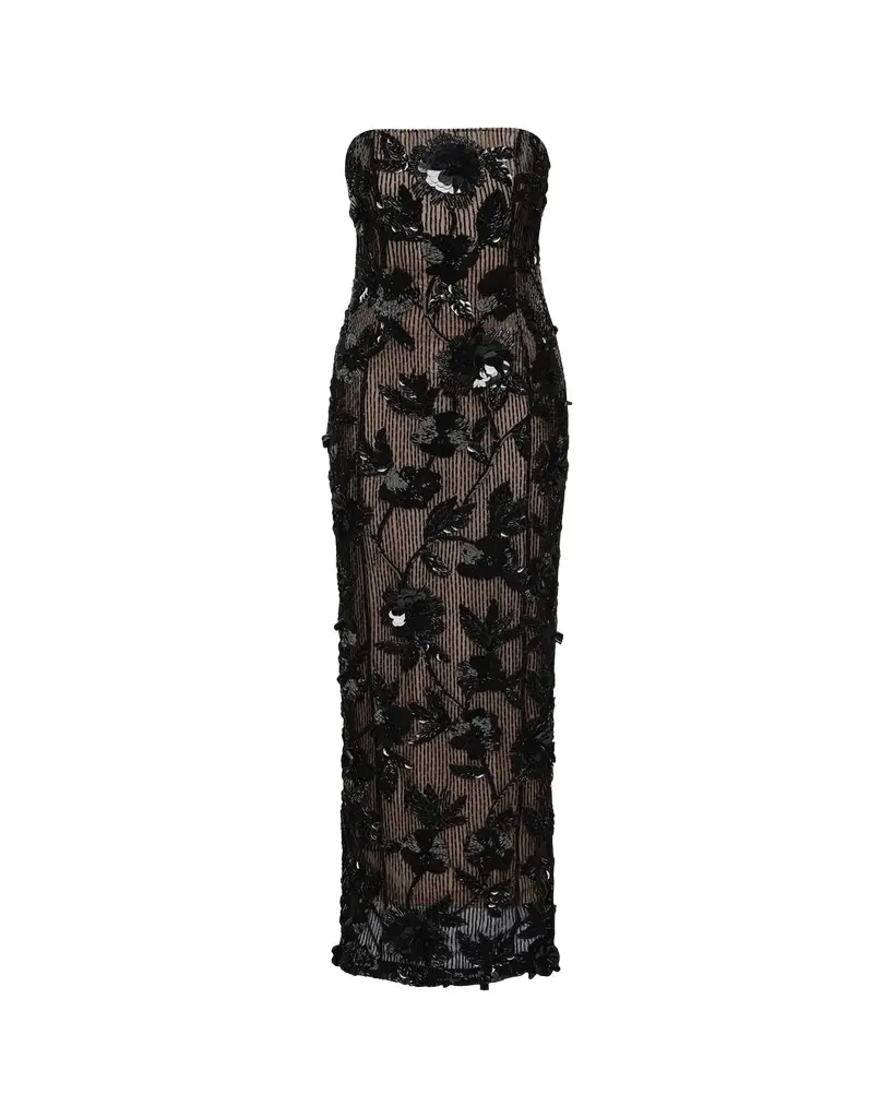 RACHEL GILBERT Pierre Strapless Embroidered Tulle Column Gown | Image 1 RACHEL GILBERT Pierre Strapless Embroidered Tulle Column Gown | Image 1