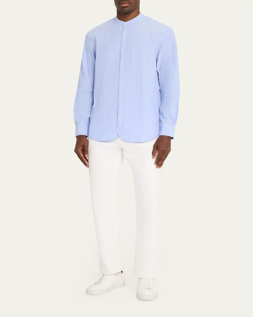 OFFICINE GÉNÉRALE Men's Organic Cotton Stripe Band Collar Sport Shirt | Thumbnail 2 OFFICINE GÉNÉRALE Men's Organic Cotton Stripe Band Collar Sport Shirt | Thumbnail 2