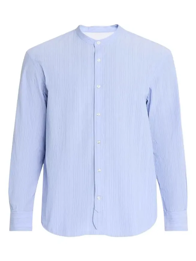 Men's Organic Cotton Stripe Band Collar Sport Shirt Men's Organic Cotton Stripe Band Collar Sport Shirt