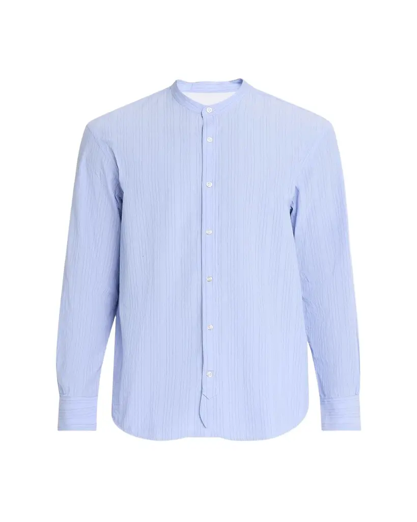 OFFICINE GÉNÉRALE Men's Organic Cotton Stripe Band Collar Sport Shirt | Image 1 OFFICINE GÉNÉRALE Men's Organic Cotton Stripe Band Collar Sport Shirt | Image 1