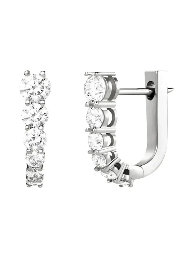 18K White Gold Aria U Huggie Hoop Earrings with Diamonds
