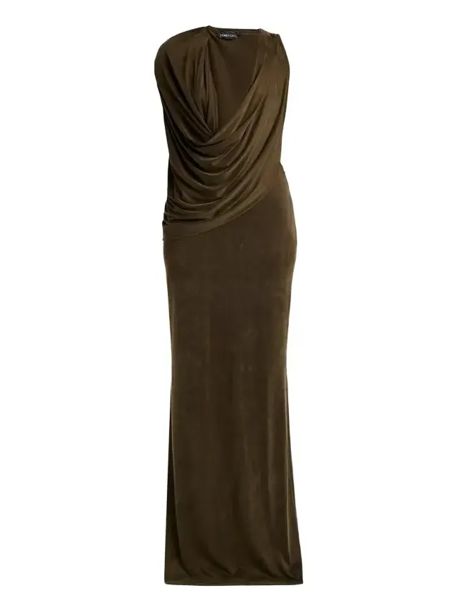 Plunging Cowl-Neck Sleeveless Maxi Dress