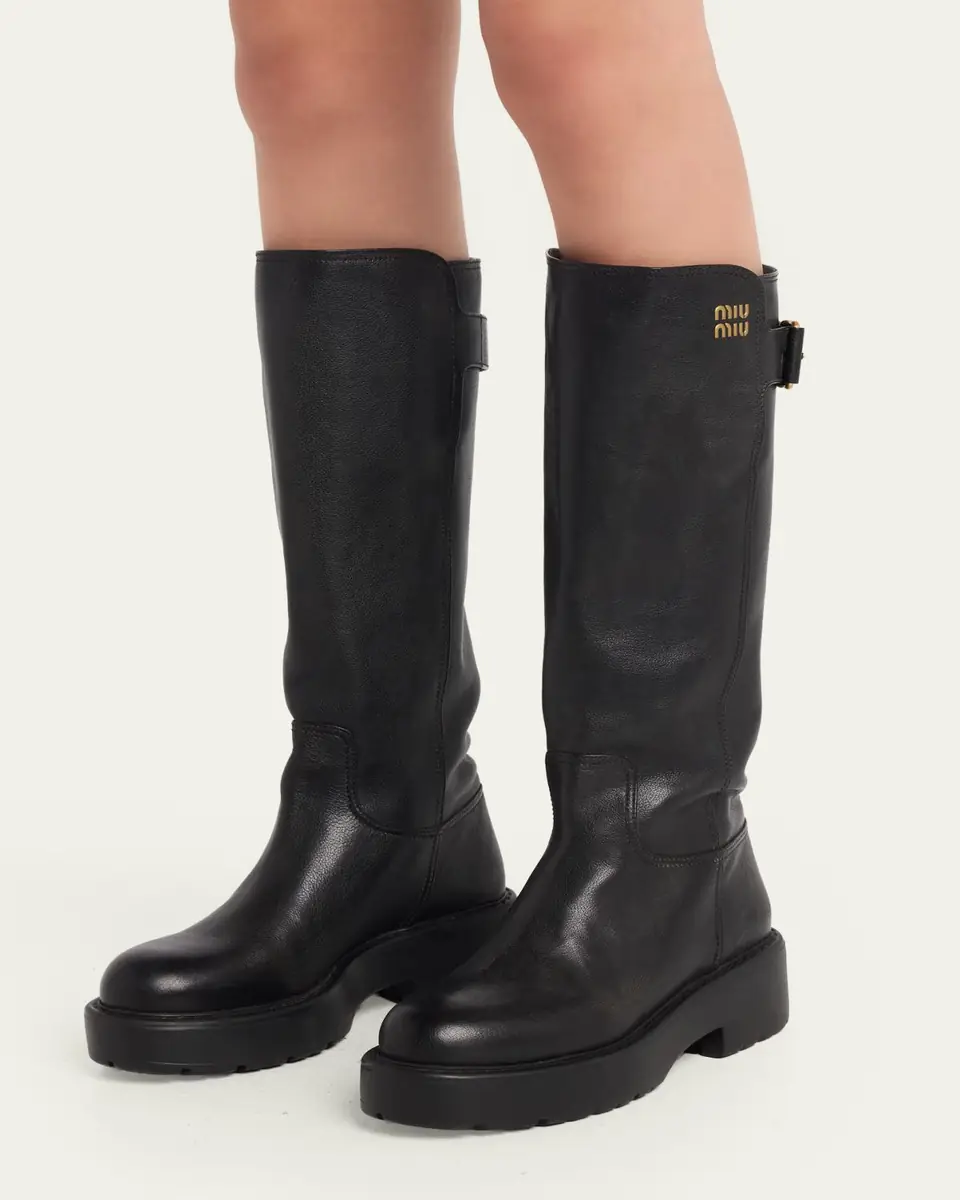 Miu Miu 55mm Leather Knee-High Lug-Sole Boots | Thumbnail 2