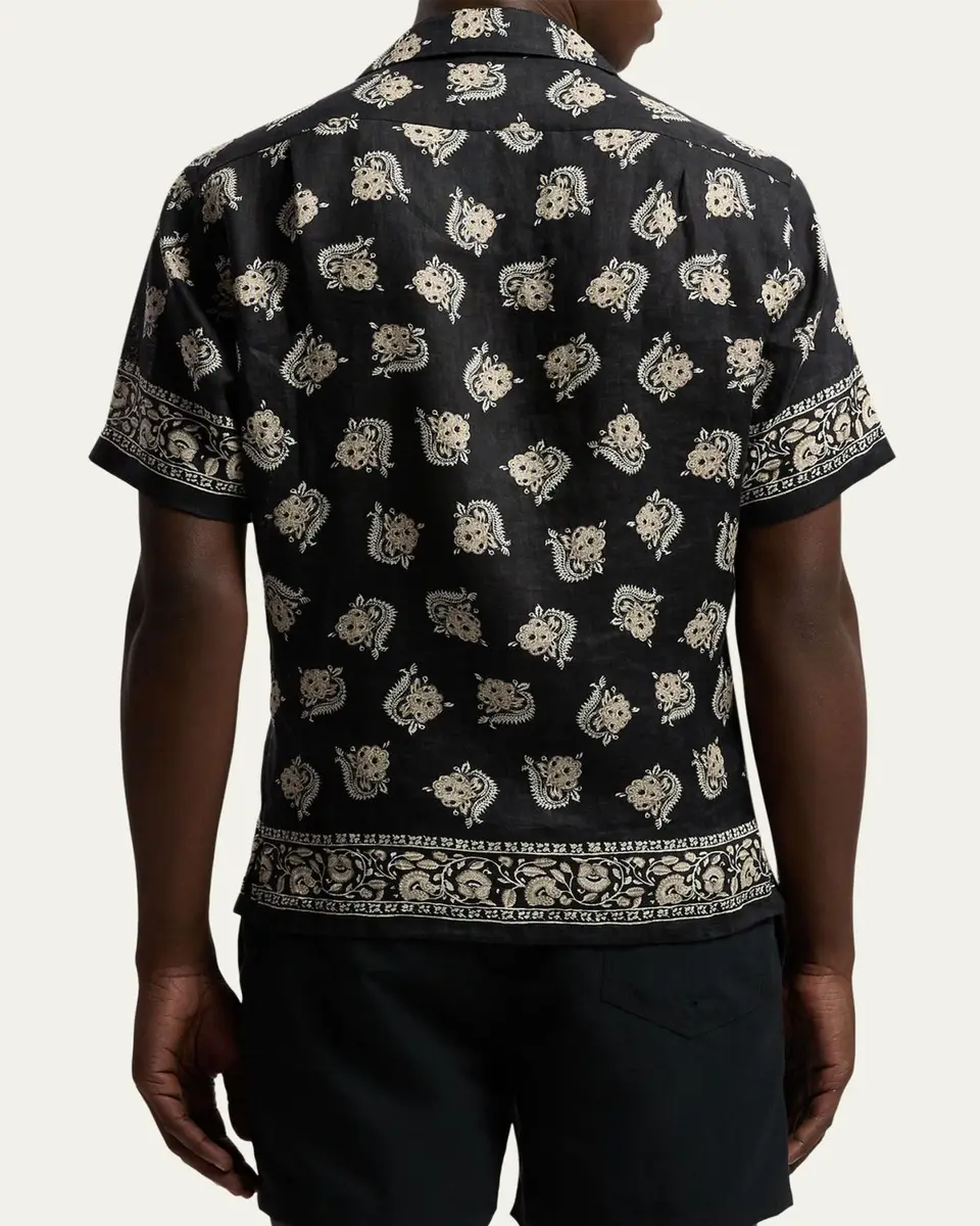 Ralph Lauren Purple Label Men's Paisley-Print Linen Camp Shirt | Thumbnail 3