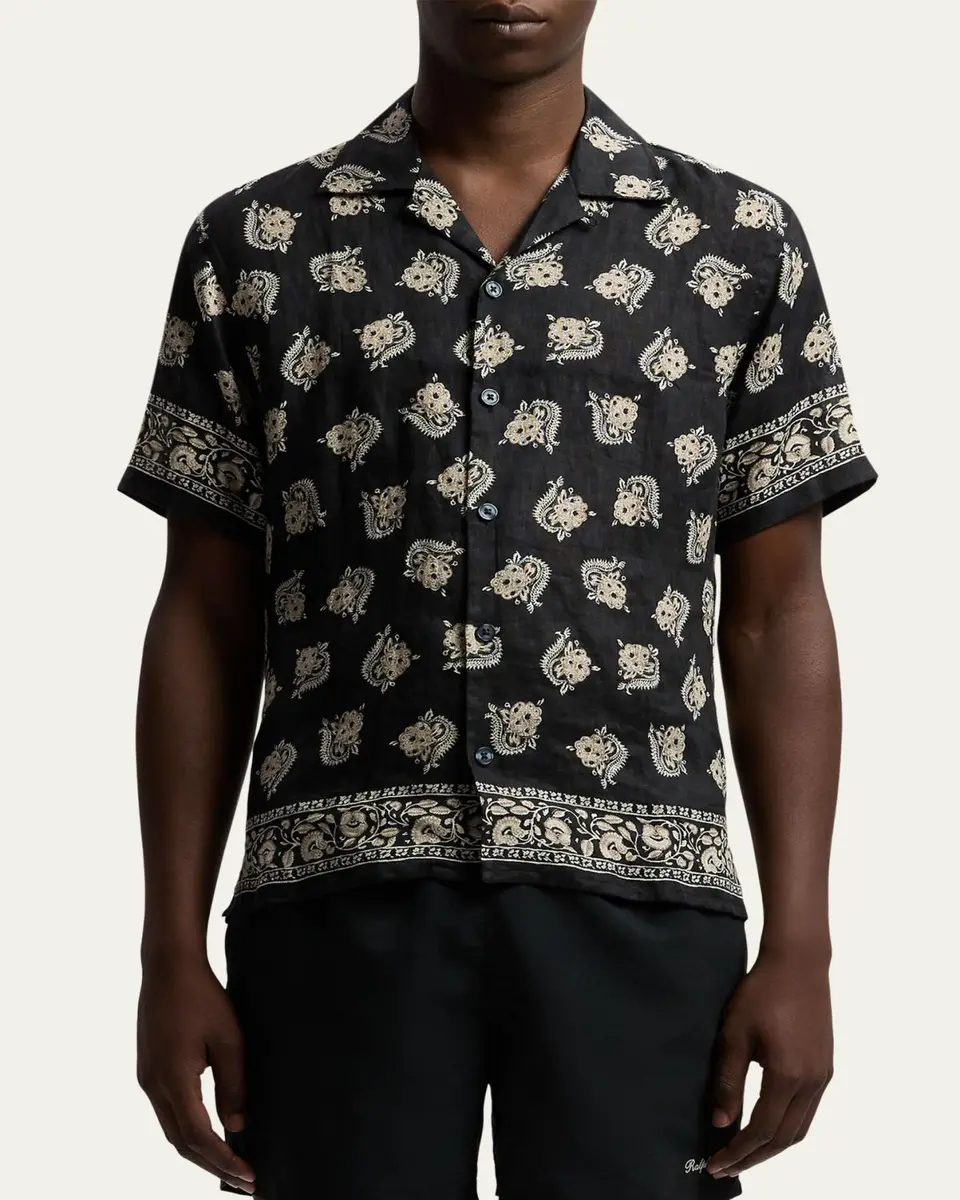Ralph Lauren Purple Label Men's Paisley-Print Linen Camp Shirt | Thumbnail 4