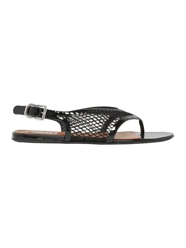 Alaïa Fishnet Patent Leather Flat Thong Sandals