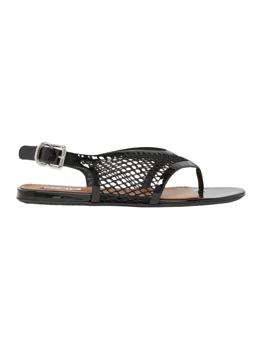 Fishnet Patent Leather Flat Thong Sandals Fishnet Patent Leather Flat Thong Sandals