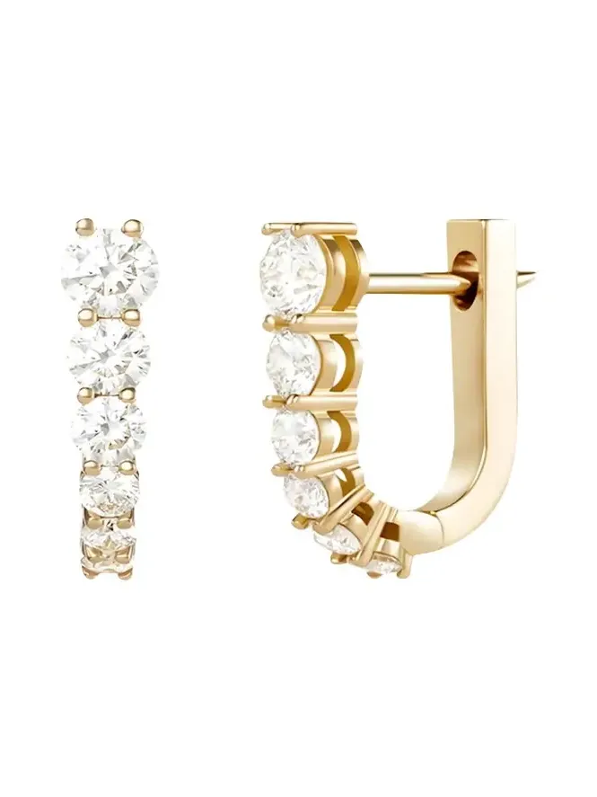 18K Yellow Gold Aria U Huggie Hoop Earrings with Diamonds