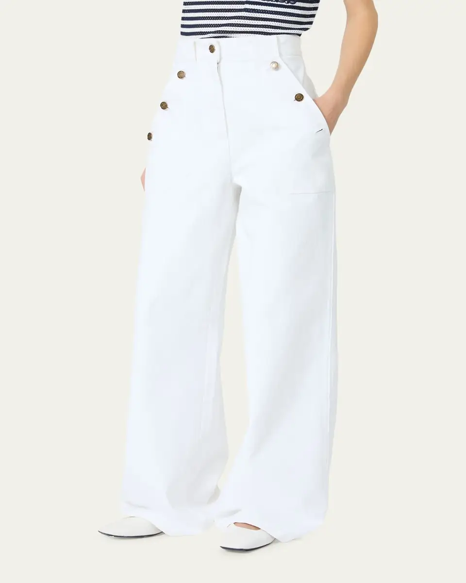 Max Mara High-Rise Cotton Twill Wide-Leg Sailor Pants | Thumbnail 4 Max Mara High-Rise Cotton Twill Wide-Leg Sailor Pants | Thumbnail 4