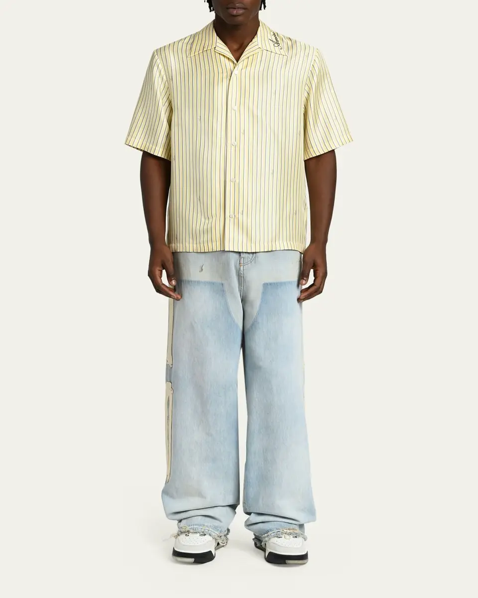 AMIRI Men's Silk Micro-Logo Stripe Short-Sleeve Shirt | Thumbnail 2